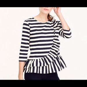 J Crew Navy & Cream Striped Peplum Top Sz M